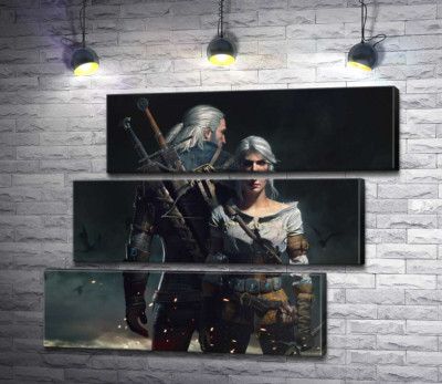 Модульна картина "Сміливі герої гри "Відьмак"(Witcher): Геральт і Цирі"