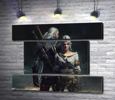 Модульна картина "Сміливі герої гри "Відьмак"(Witcher): Геральт і Цирі"