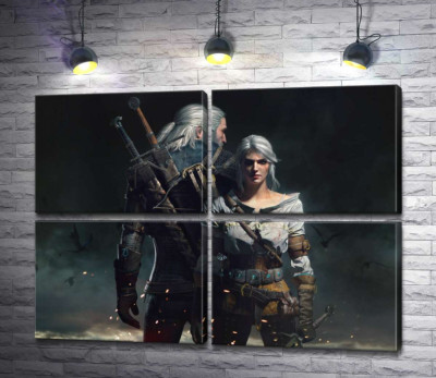 Модульна картина "Сміливі герої гри "Відьмак"(Witcher): Геральт і Цирі"