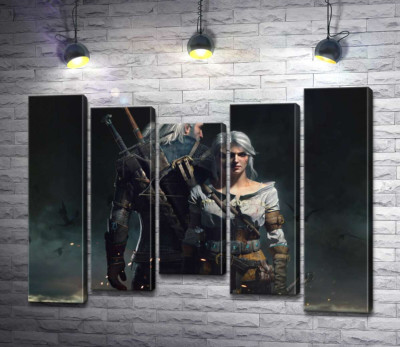 Модульная картина "Смелые герои игры "Ведьмак" (Witcher): Геральт и Цири"