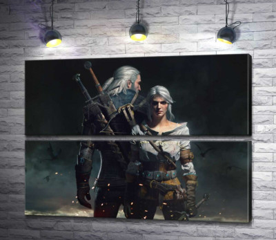 Модульна картина "Сміливі герої гри "Відьмак"(Witcher): Геральт і Цирі"