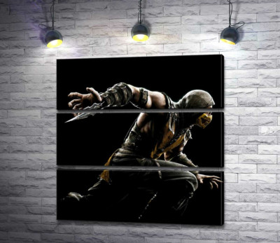 Герой игры "Mortal Kombat", Скорпион, решительно бежит в битву