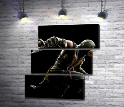 Модульная картина "Герой игры "Mortal Kombat", Скорпион, решительно бежит в битву"