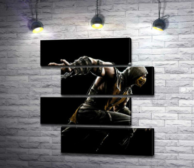 Модульная картина "Герой игры "Mortal Kombat", Скорпион, решительно бежит в битву"