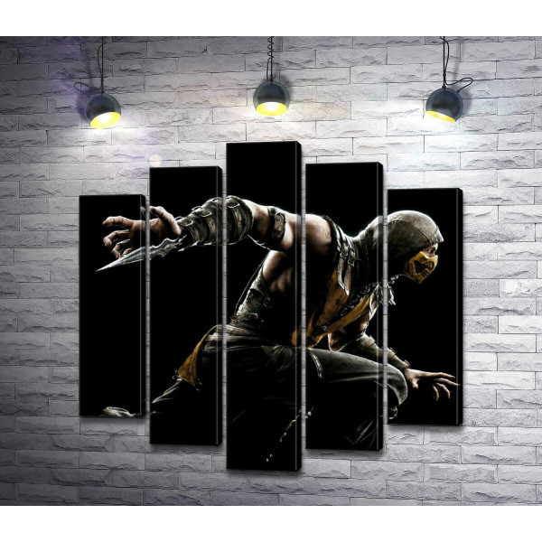 Герой гри "Mortal Kombat", Скорпіон, рішуче біжить у битву