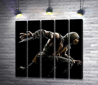 Модульная картина "Герой игры "Mortal Kombat", Скорпион, решительно бежит в битву"