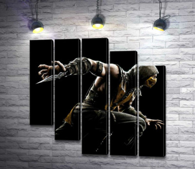 Модульная картина "Герой игры "Mortal Kombat", Скорпион, решительно бежит в битву"