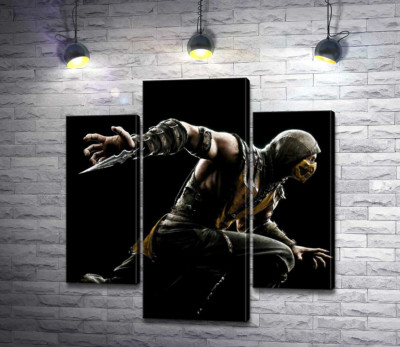 Модульна картина "Герой гри "Mortal Kombat", Скорпіон, рішуче біжить у битву"