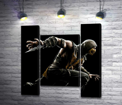 Модульная картина "Герой игры "Mortal Kombat", Скорпион, решительно бежит в битву"
