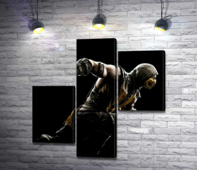 Модульная картина "Герой игры "Mortal Kombat", Скорпион, решительно бежит в битву"