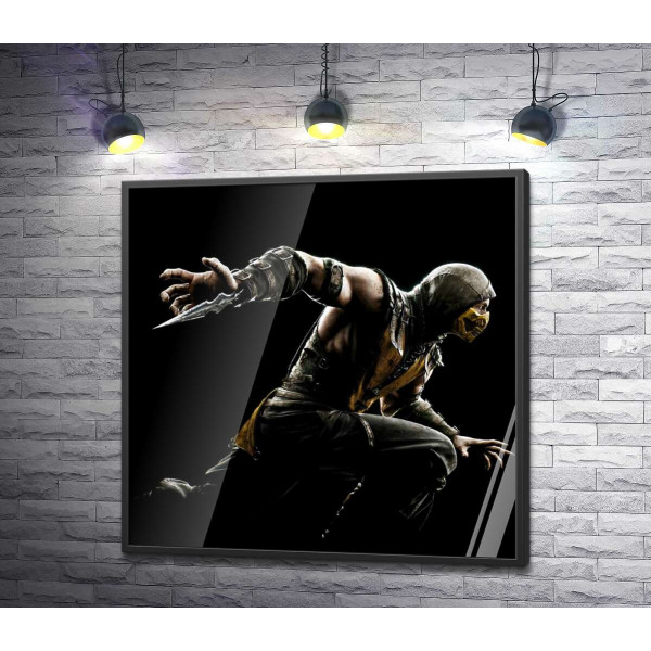 Герой гри "Mortal Kombat", Скорпіон, рішуче біжить у битву