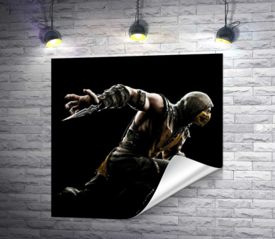 Герой игры "Mortal Kombat", Скорпион, решительно бежит в битву