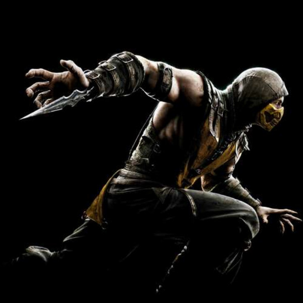Герой игры "Mortal Kombat", Скорпион, решительно бежит в битву