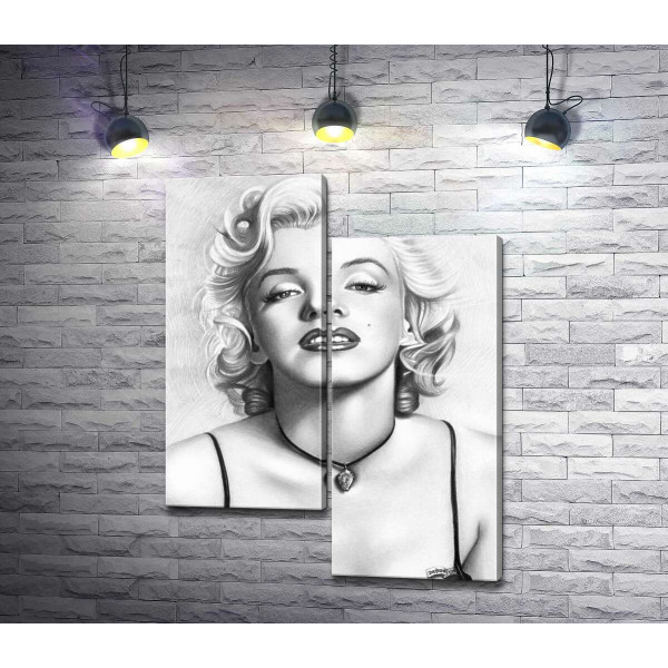 Черно-белый портрет привлекательной актрисы Мэрилин Монро (Marilyn Monroe)