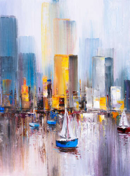 Абстракция силуэтов яхт в заливе Манхэттен (Manhattan)