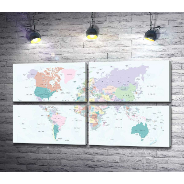 Політична карта світу в пастельних тонах