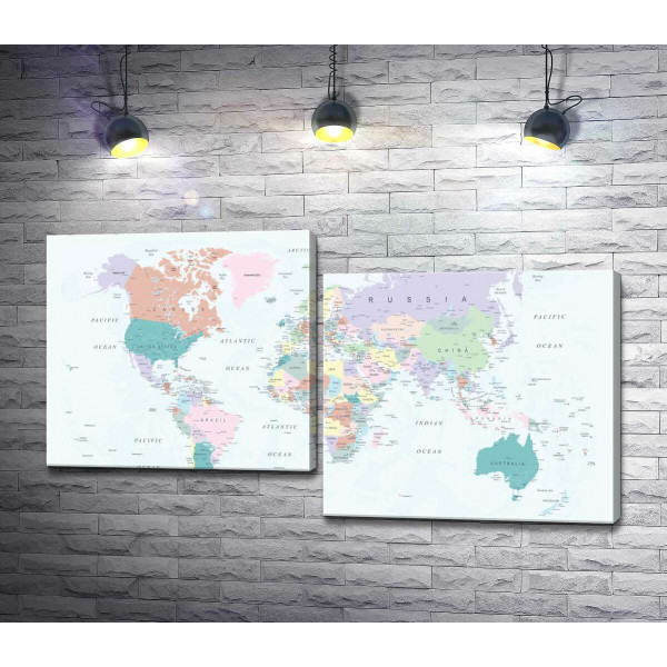Політична карта світу в пастельних тонах