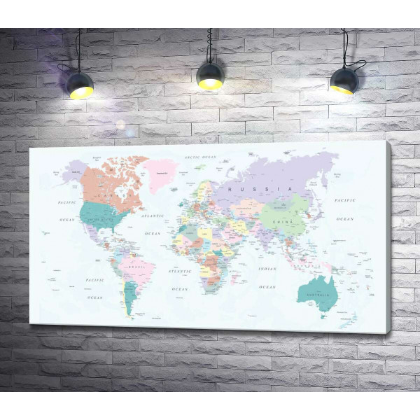 Политическая карта мира в пастельных тонах