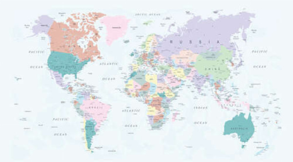 Политическая карта мира в пастельных тонах