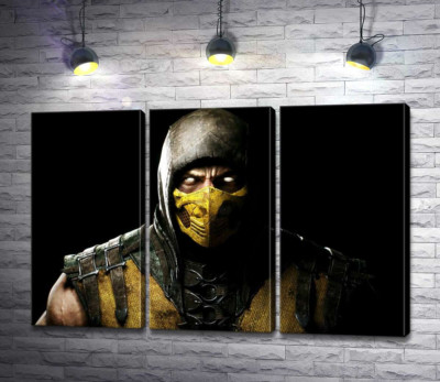 Модульная картина "Из тьмы к свету: портрет героя игры "Mortal Kombat" Скорпиона"
