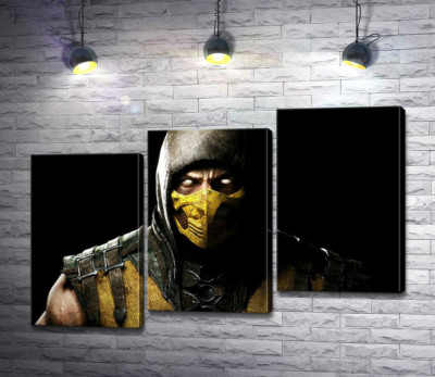 Модульная картина "Из тьмы к свету: портрет героя игры "Mortal Kombat" Скорпиона"