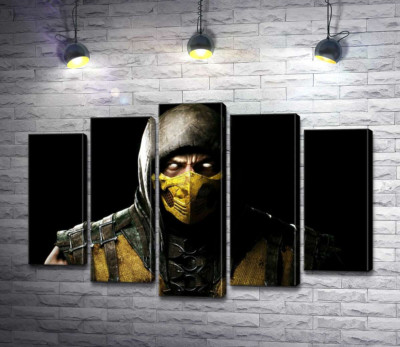 Модульная картина "Из тьмы к свету: портрет героя игры "Mortal Kombat" Скорпиона"