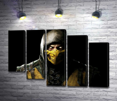Модульная картина "Из тьмы к свету: портрет героя игры "Mortal Kombat" Скорпиона"