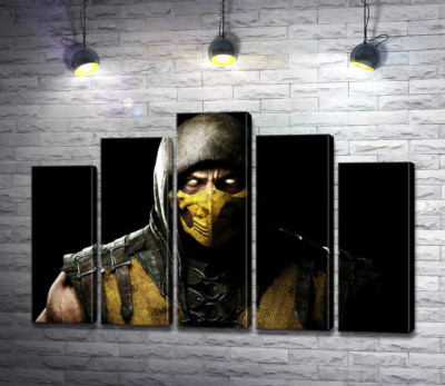 Модульная картина "Из тьмы к свету: портрет героя игры "Mortal Kombat" Скорпиона"