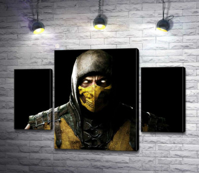 Модульная картина "Из тьмы к свету: портрет героя игры "Mortal Kombat" Скорпиона"