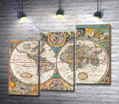 Модульная картина "Географическая карта "Нового мира" 1627 года, авторства картографа Джона Спида (John Speed)"