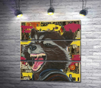 Модульная картина "Ракетный енот (Rocket raccoon) скалит зубы"
