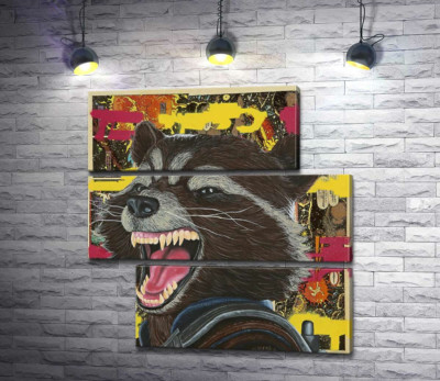 Модульная картина "Ракетный енот (Rocket raccoon) скалит зубы"