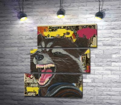 Модульна картина "Ракетний єнот (Rocket raccoon) скалить зуби"