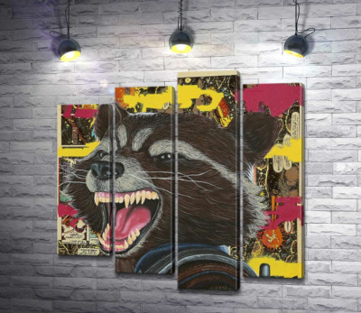 Модульная картина "Ракетный енот (Rocket raccoon) скалит зубы"