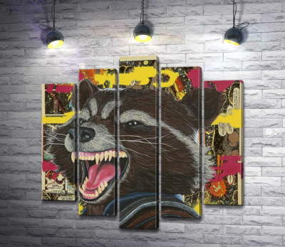 Модульная картина "Ракетный енот (Rocket raccoon) скалит зубы"