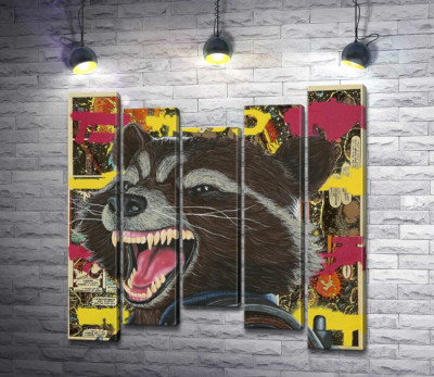 Модульна картина "Ракетний єнот (Rocket raccoon) скалить зуби"