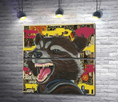 Модульная картина "Ракетный енот (Rocket raccoon) скалит зубы"