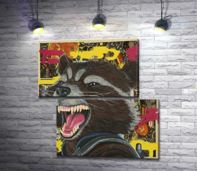 Модульна картина "Ракетний єнот (Rocket raccoon) скалить зуби"