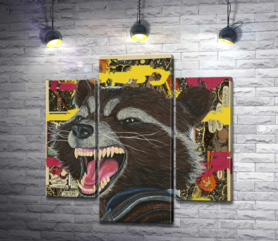 Модульная картина "Ракетный енот (Rocket raccoon) скалит зубы"