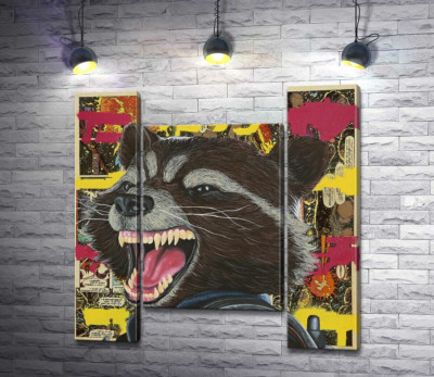 Модульна картина "Ракетний єнот (Rocket raccoon) скалить зуби"