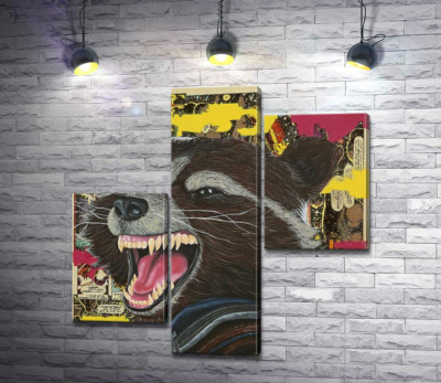 Модульная картина "Ракетный енот (Rocket raccoon) скалит зубы"