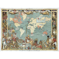 Старинная карта влияния Британской империи на страны мира в 1886 году
