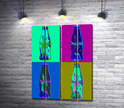 Модульная картина "Бутылки "Кока-колы" (Coca-cola) в неоновых цветах"