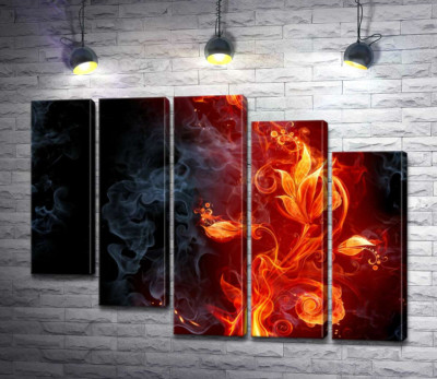 Модульная картина "Огненный цветок в дымовой завесе"