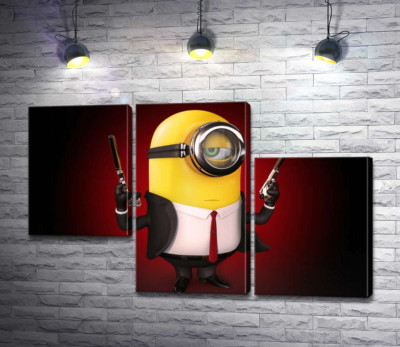 Модульна картина "Самовпевнений міньйон Хітман (Hitman minion) в костюмі з пістолетами"