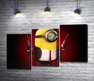 Модульная картина "Самоуверенный миньон Хитман (Hitman minion) в костюме с пистолетами"