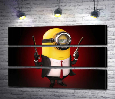 Модульна картина "Самовпевнений міньйон Хітман (Hitman minion) в костюмі з пістолетами"