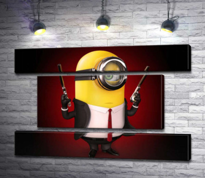 Модульна картина "Самовпевнений міньйон Хітман (Hitman minion) в костюмі з пістолетами"