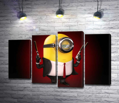 Модульна картина "Самовпевнений міньйон Хітман (Hitman minion) в костюмі з пістолетами"