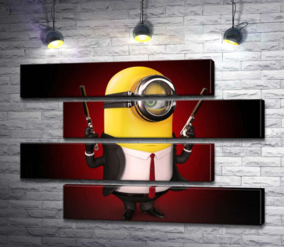 Модульна картина "Самовпевнений міньйон Хітман (Hitman minion) в костюмі з пістолетами"